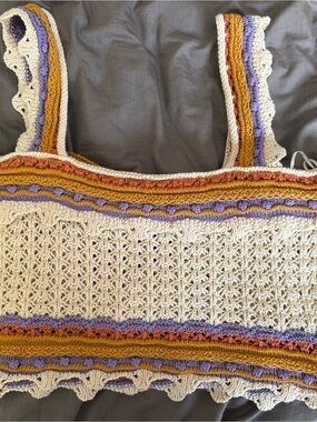 june & hudson Cream Crochet Tank with Mustard, Orange & Lavender Accents